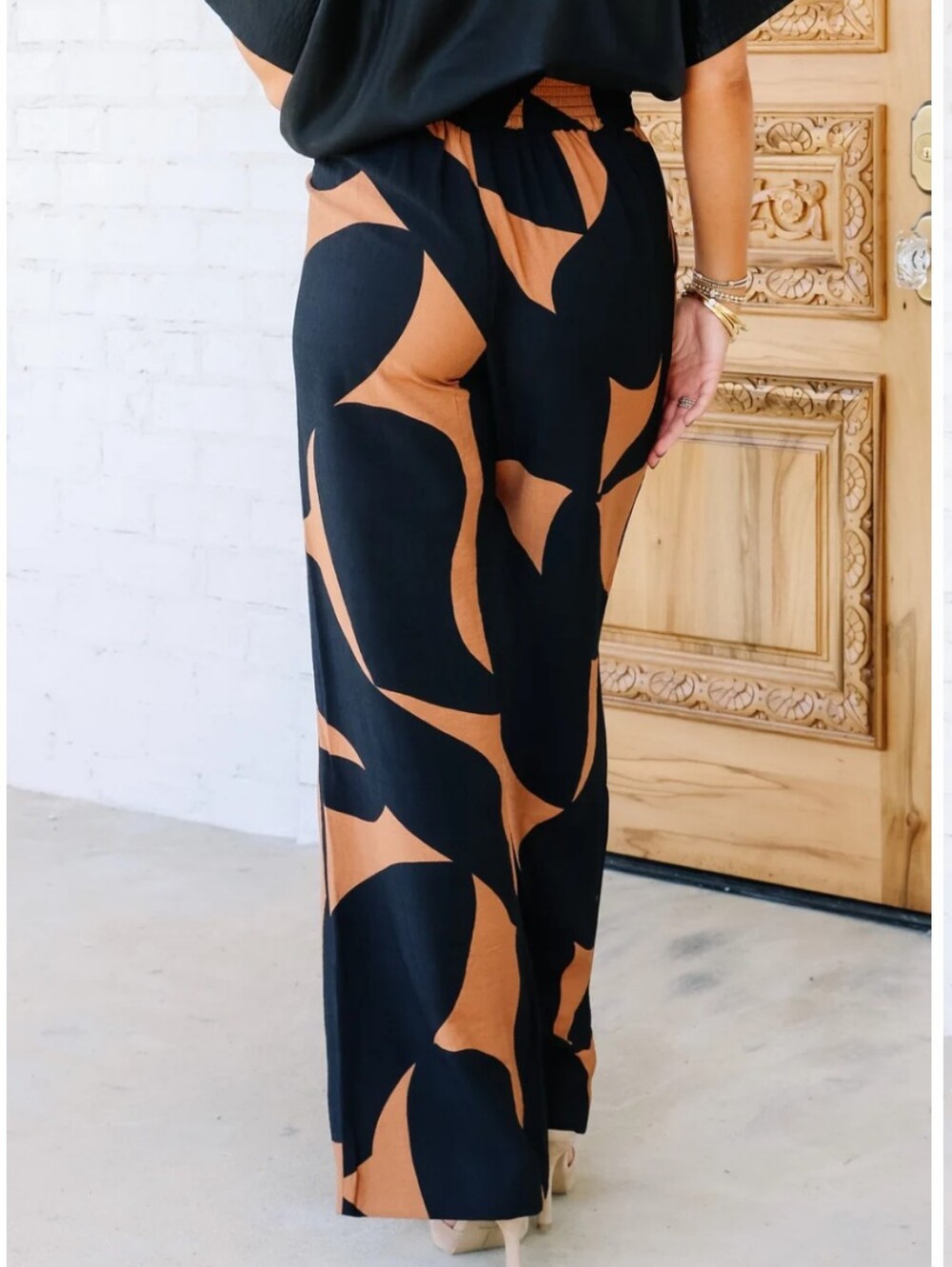 Tribal Tan And Black High Waist Wide Leg Pants Size XL - Picture 5 of 9